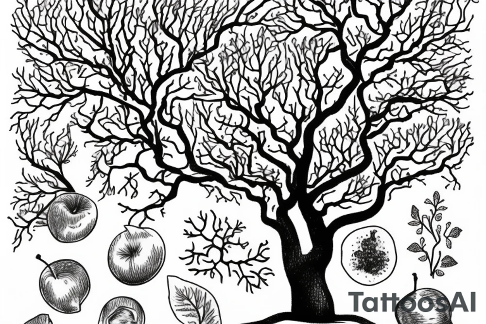 An apple tree during winter, with few apples growing on tattoo idea