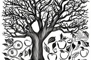 A sketch of an apple tree during winter, with few apples growing on tattoo idea