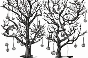 A sketch of an apple tree during winter, with few apples growing on tattoo idea