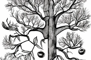 A sketch of an apple tree during winter, with few apples growing on tattoo idea