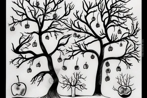 A sketch of an apple tree during winter, with few apples growing on tattoo idea