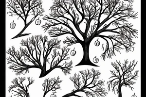 A sketch of an apple tree during winter, with few apples growing on tattoo idea