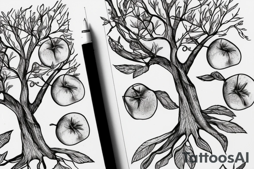 A sketch of an apple tree during winter tattoo idea