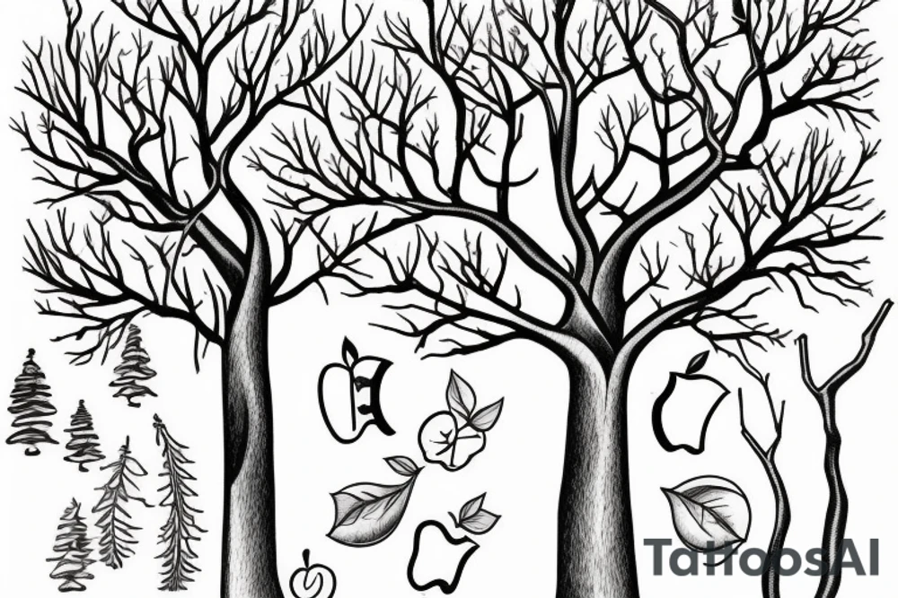 An outline of an apple tree during winter tattoo idea