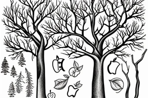 An outline of an apple tree during winter tattoo idea