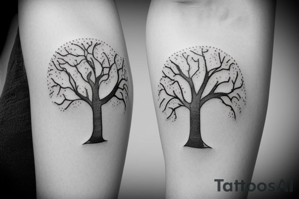 An outline of an apple tree during winter tattoo idea