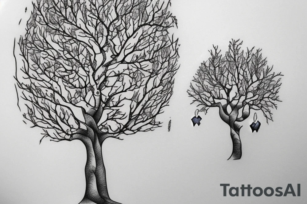 An outline of an apple tree during winter tattoo idea