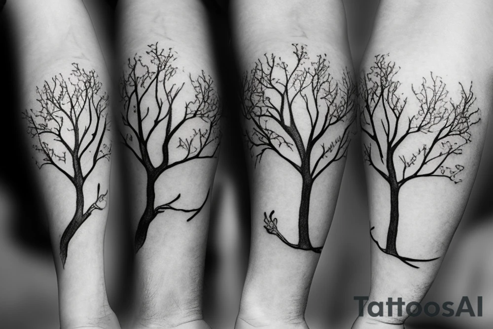 A sketch outline of an apple tree during winter tattoo idea