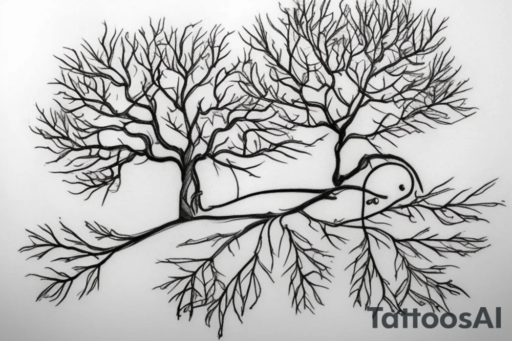 A sketch outline of an apple tree during winter tattoo idea