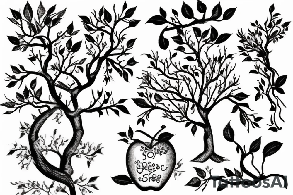 A sketch outline of an apple tree tattoo idea