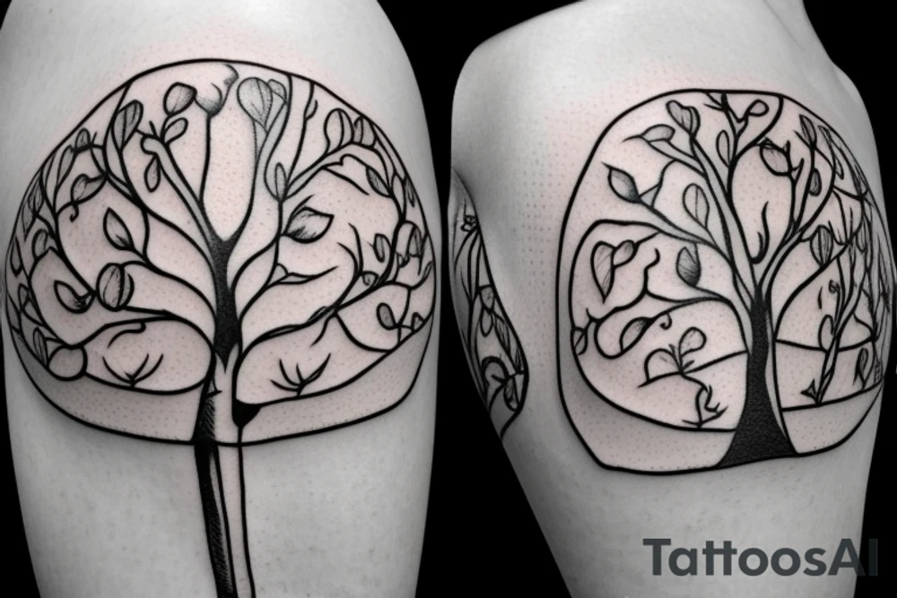 A sketch outline of an apple tree with apples growing on it tattoo idea