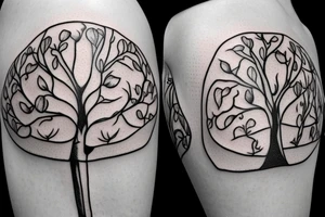 A sketch outline of an apple tree with apples growing on it tattoo idea