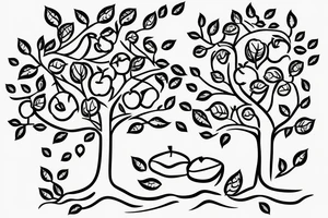 A sketch outline of an apple tree with apples growing on it tattoo idea