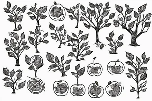 A sketch outline of an apple tree with apples growing on it tattoo idea