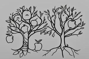 A sketch outline of an apple tree with apples growing on it tattoo idea