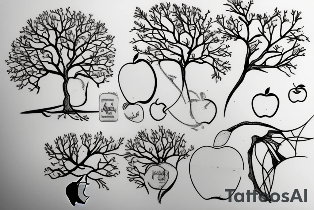 A sketch outline of an apple tree with tattoo idea