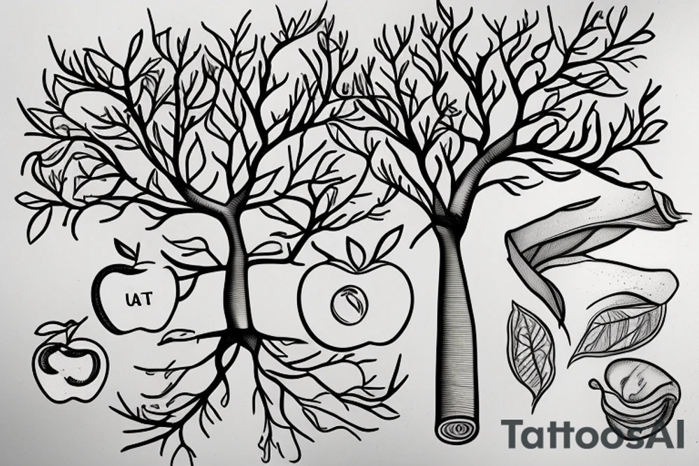 A sketch outline of an apple tree with tattoo idea
