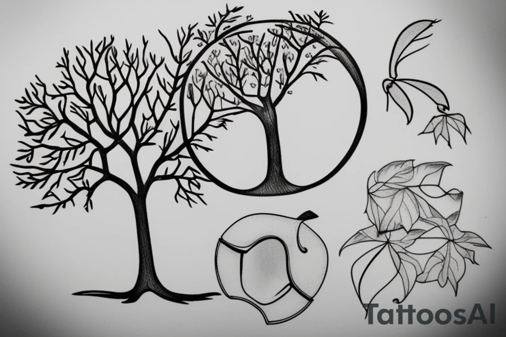 A sketch outline of one apple tree tattoo idea