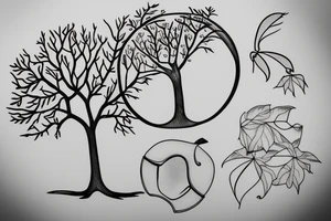 A sketch outline of one apple tree tattoo idea