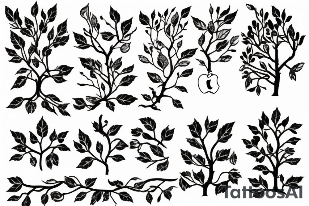 A sketch outline of a solitar apple tree tattoo idea