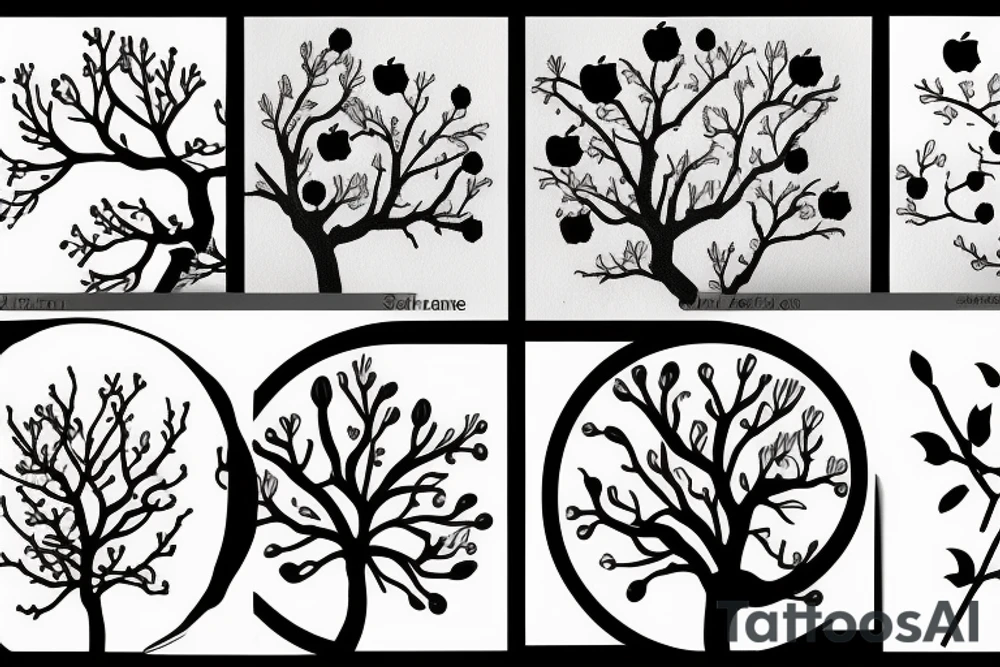 A sketch outline of a solitar apple tree tattoo idea