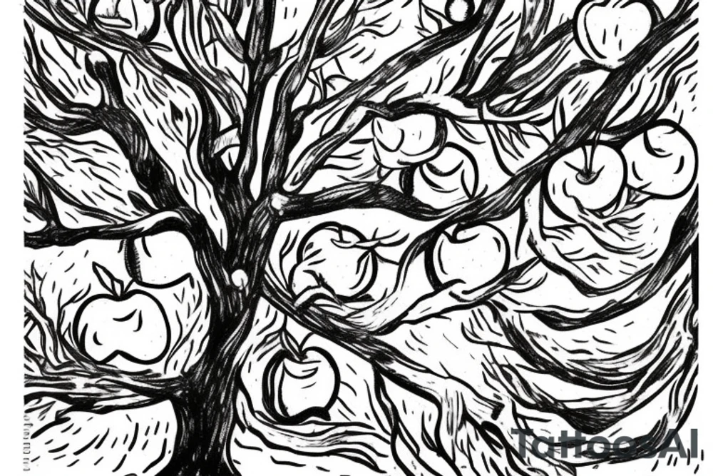 A sketch of an apple tree during winter tattoo idea