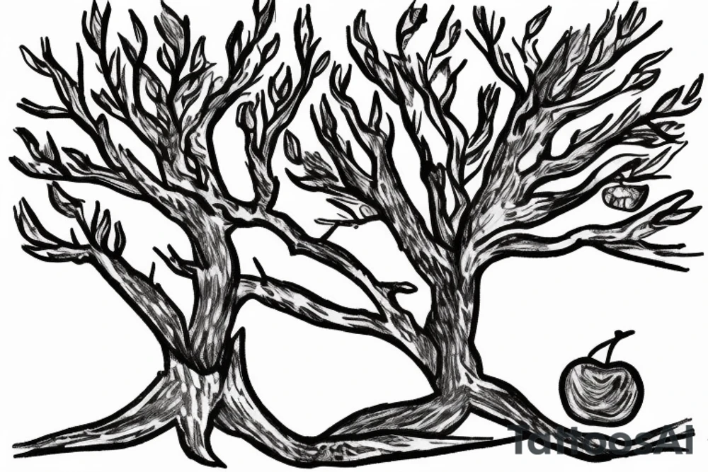 A sketch of an apple tree during winter tattoo idea