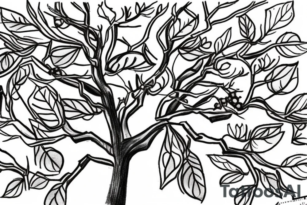 A sketch of an apple tree during winter tattoo idea