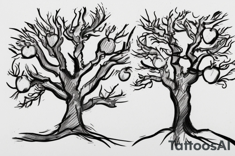A sketch of an apple tree during winter tattoo idea