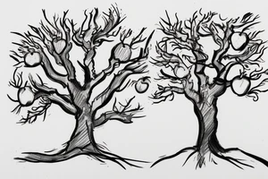 A sketch of an apple tree during winter tattoo idea