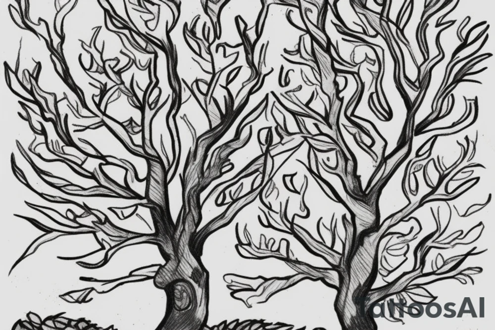 A sketch of an apple tree during winter tattoo idea