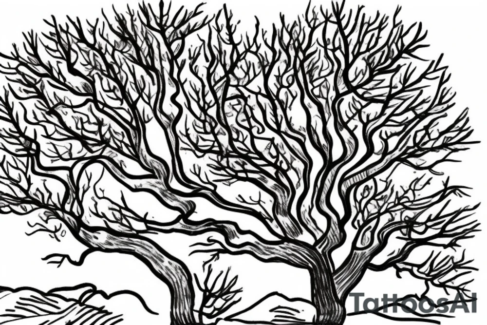 A sketch of an apple tree during winter tattoo idea