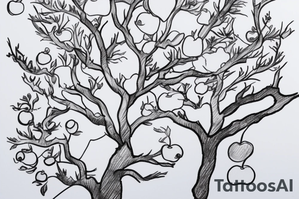 A sketch of an apple tree during winter tattoo idea