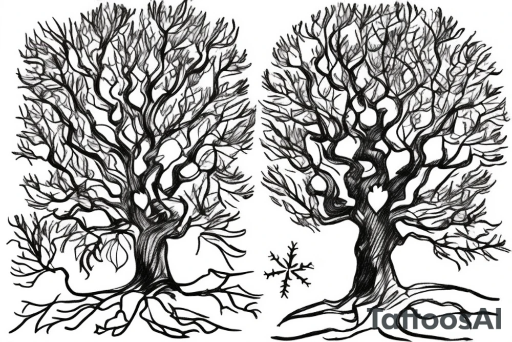 A sketch of an apple tree during winter tattoo idea