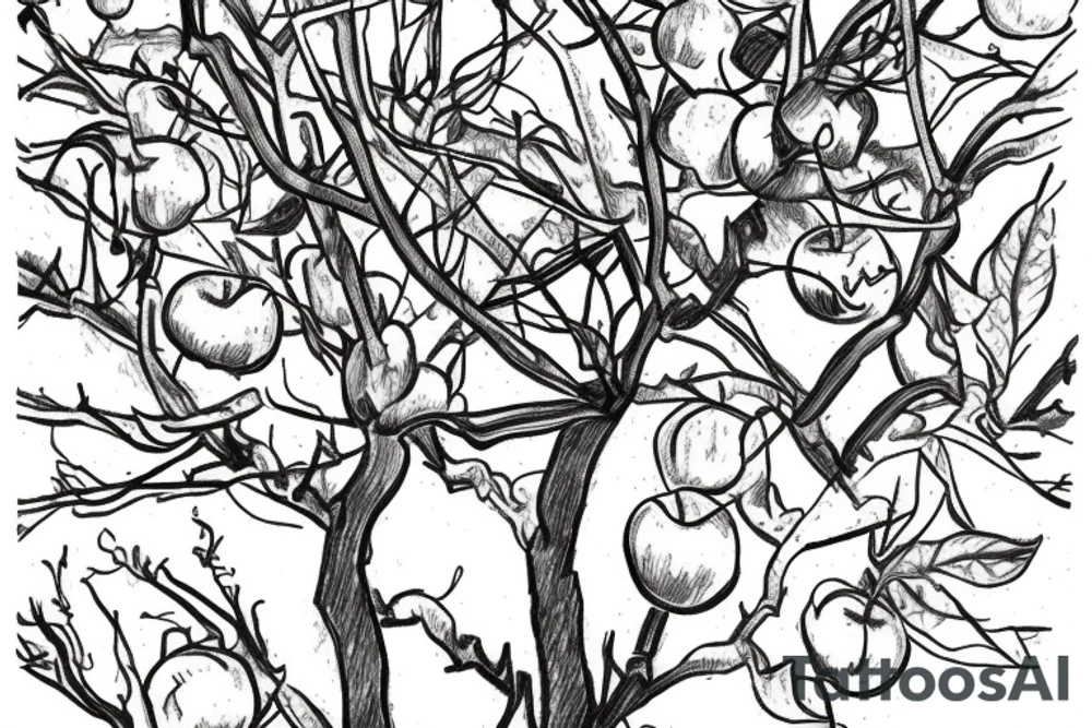 A sketch of an apple tree during winter tattoo idea