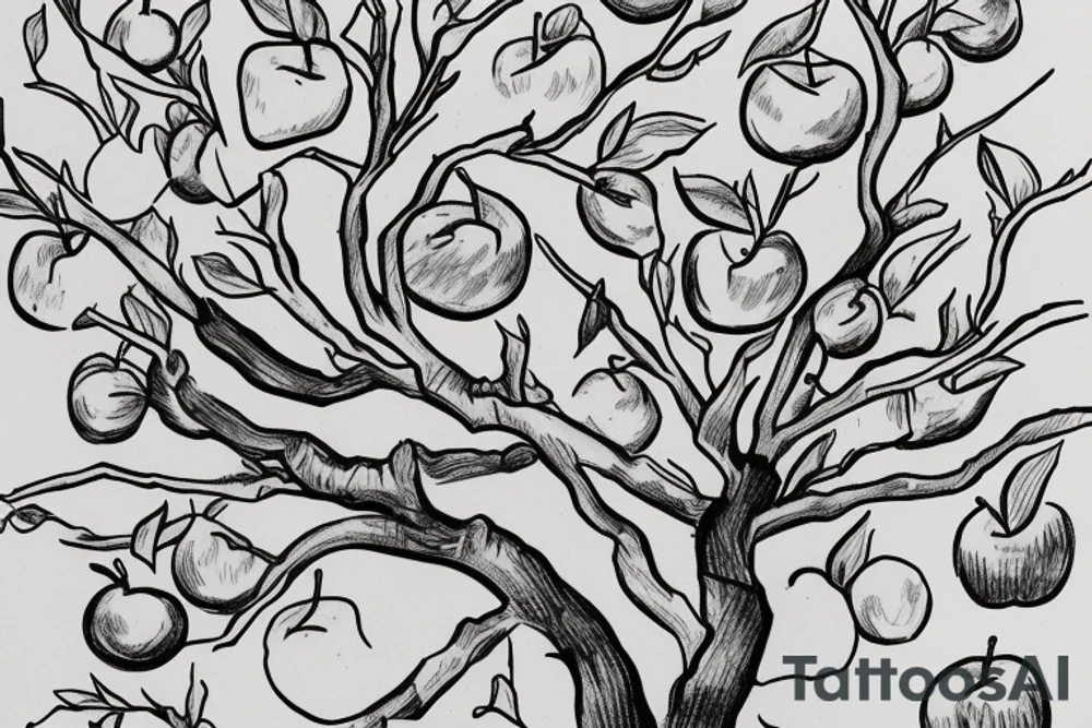 A sketch of an apple tree during winter tattoo idea