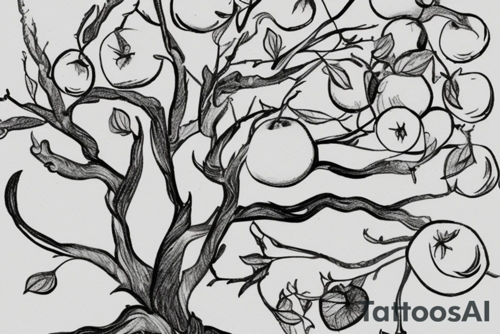 A sketch of an apple tree during winter tattoo idea