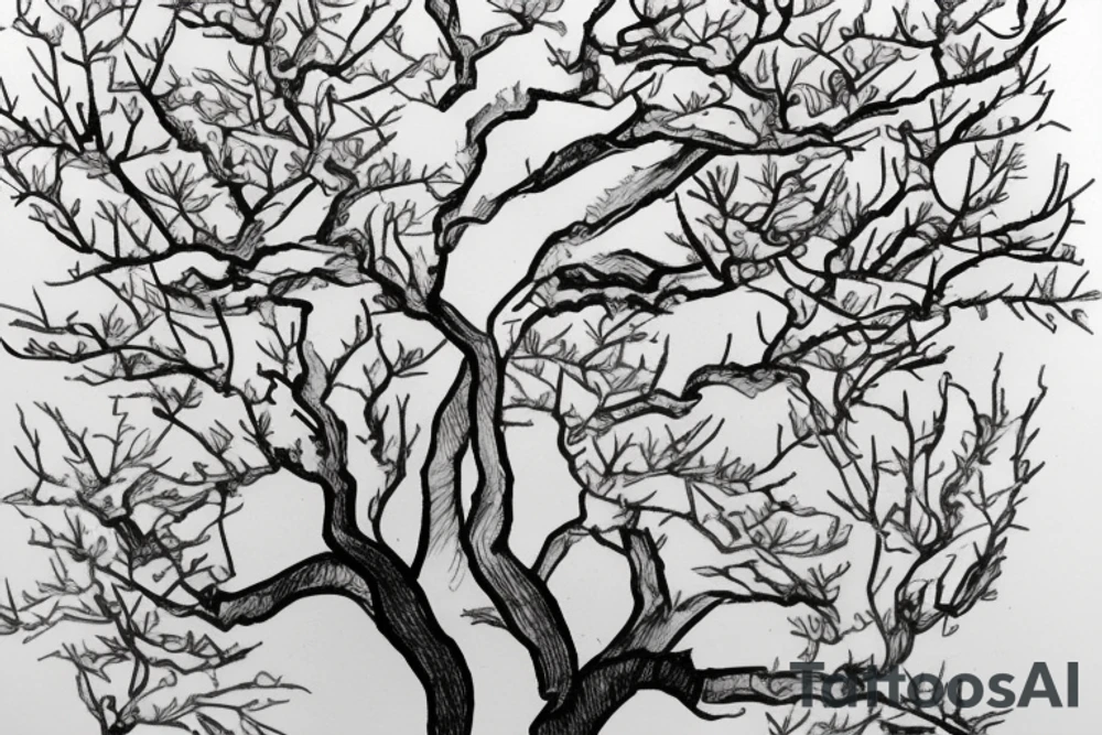 A sketch of an apple tree during winter tattoo idea