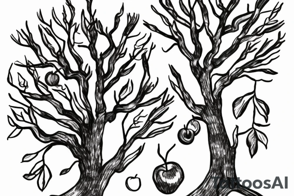 A sketch of an apple tree during winter tattoo idea