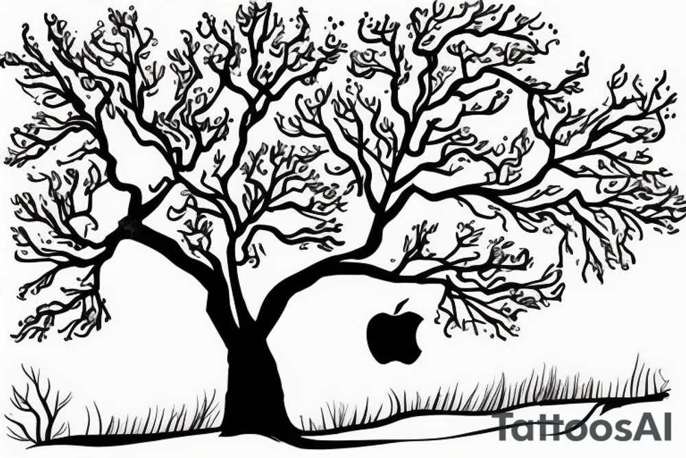 A sketch of an apple tree during winter tattoo idea