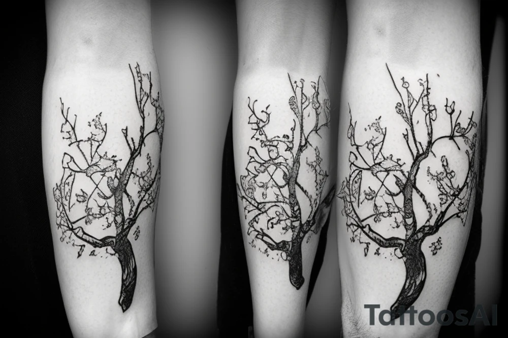 A sketch of an apple tree during winter tattoo idea