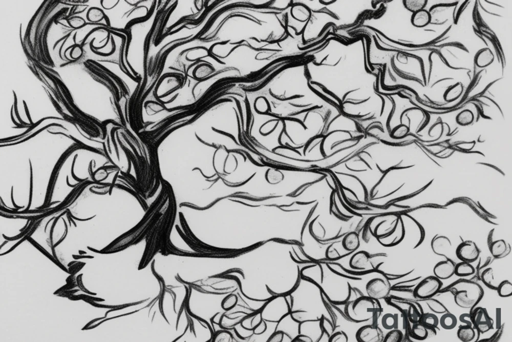 A sketch of an apple tree during winter tattoo idea