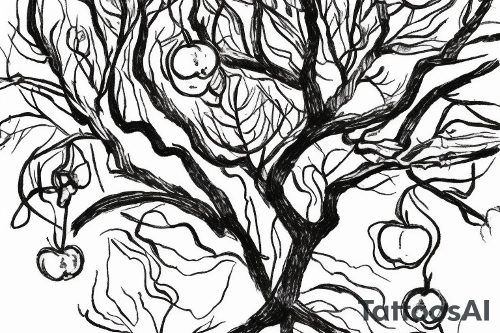 A sketch of an apple tree during winter tattoo idea