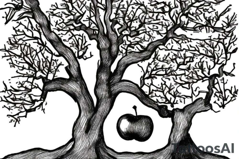 A sketch of an apple tree during winter tattoo idea