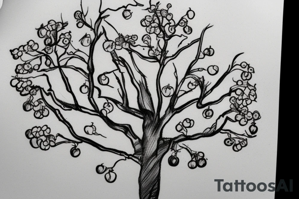 A sketch of an apple tree during winter tattoo idea