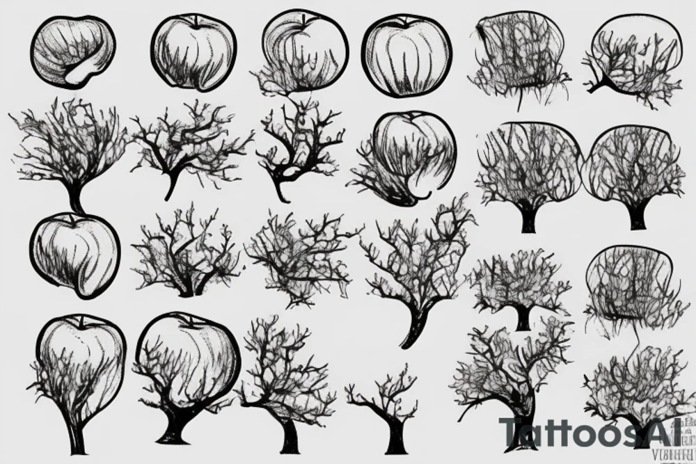 A sketch of an apple tree during winter tattoo idea