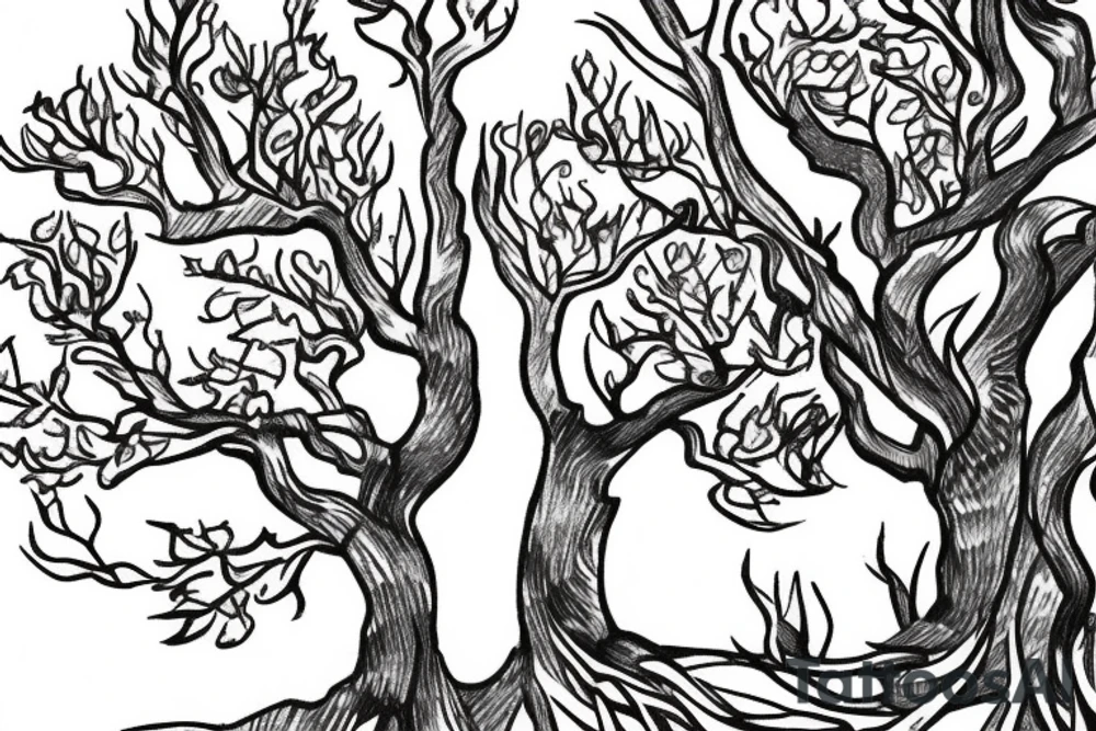 A sketch of an apple tree during winter tattoo idea