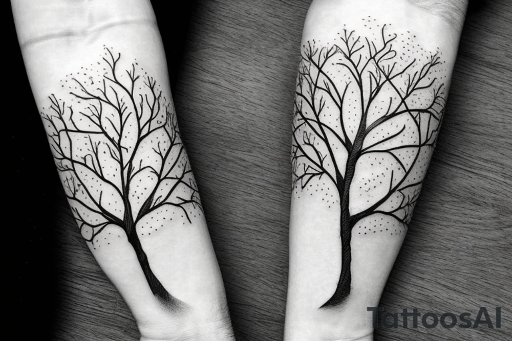 A sketch of an apple tree during winter tattoo idea