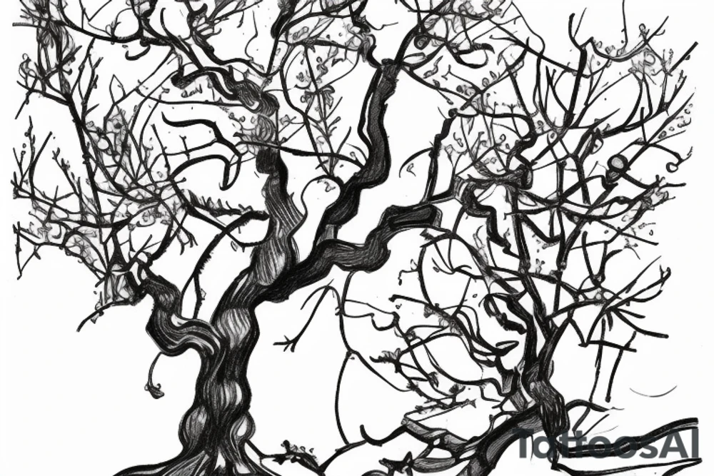 A sketch of an apple tree during winter tattoo idea