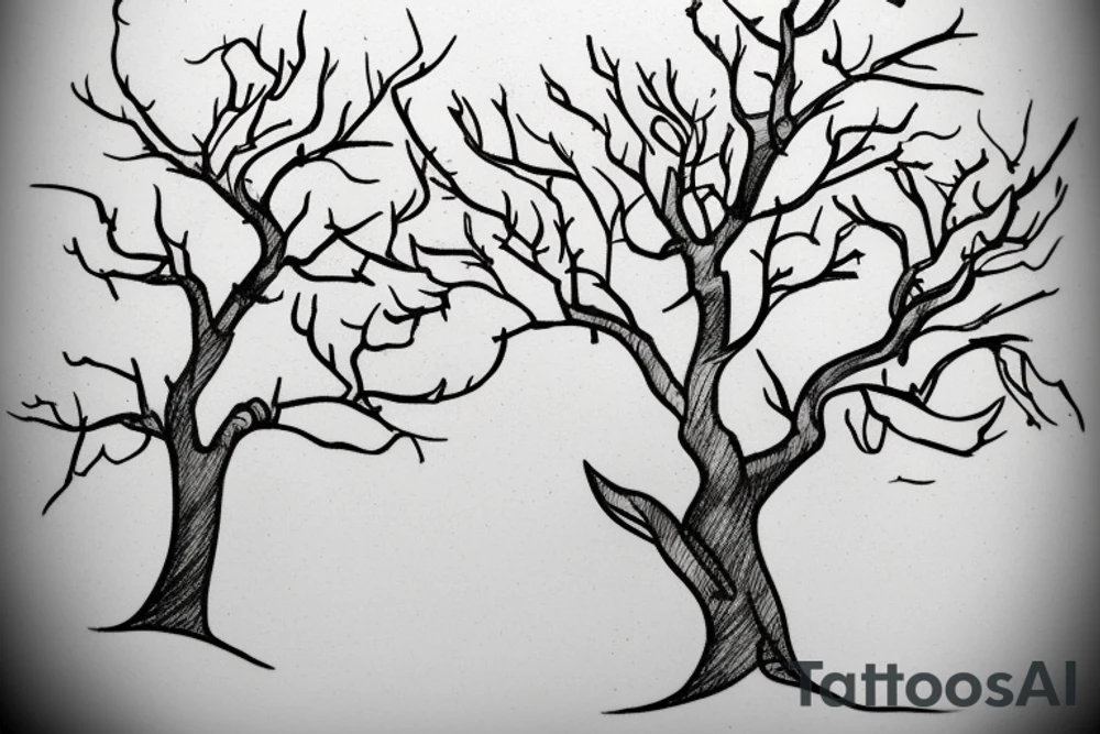 A sketch of an apple tree during winter tattoo idea
